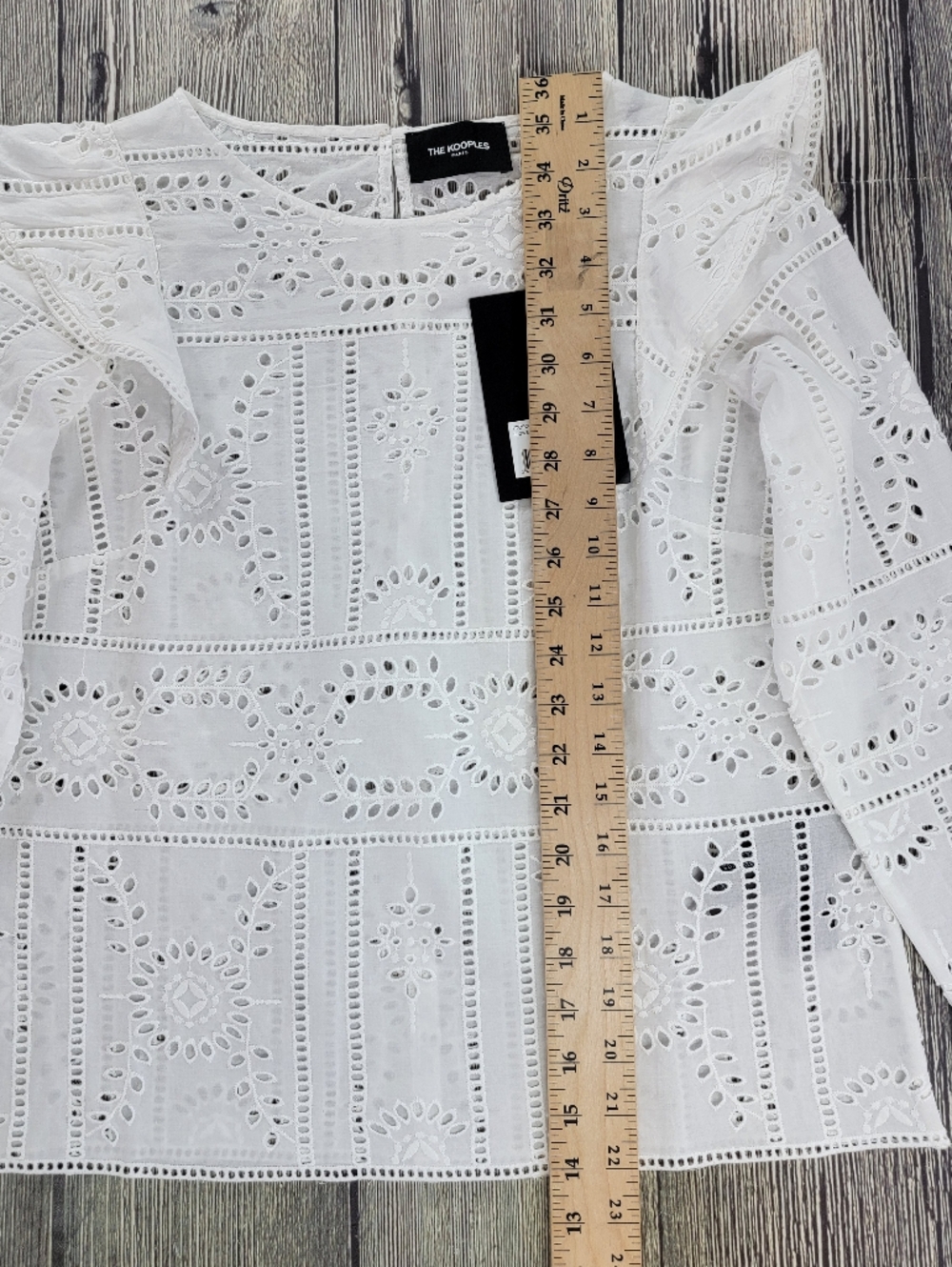 The Kooples NWT Floral White Eyelet Ruffle Shoulder Long-Sleeve Top - Picture 13 of 13